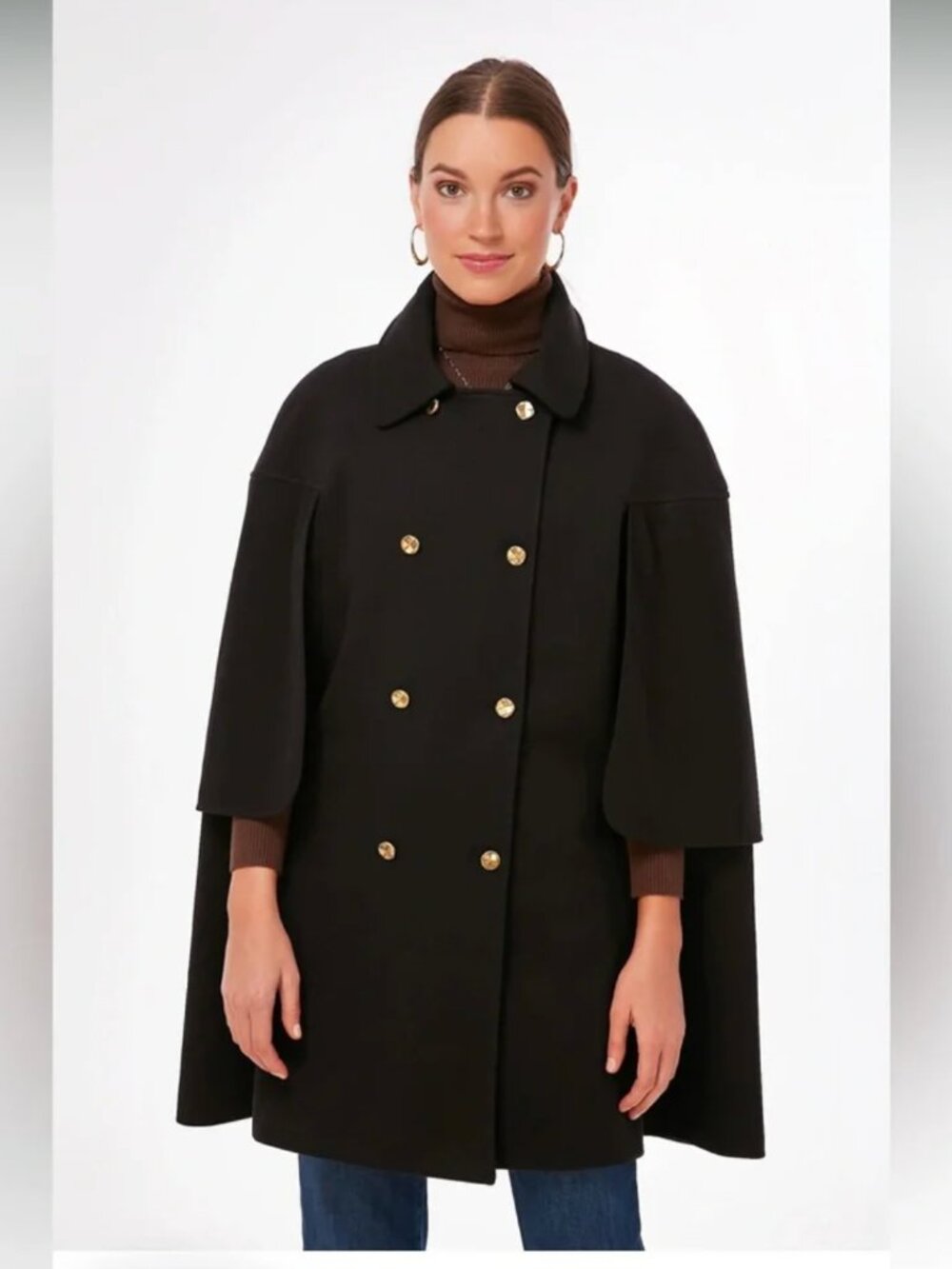Tuckernuck Black India Cape Jacket Double Breasted Gold Button Coat Small